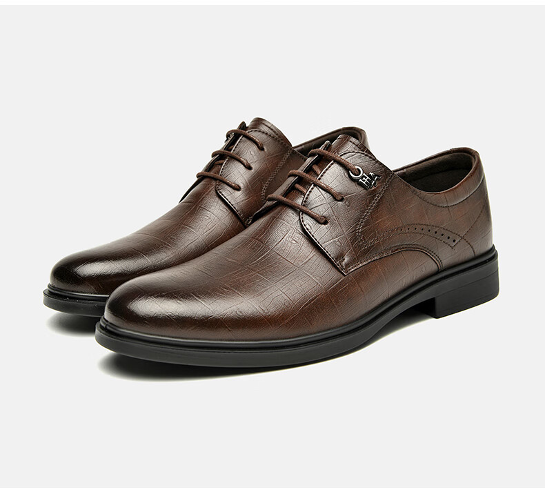 HLA Leather Shoes for Men, Business Formal Spring And Summer Shoes, Derby Casual Men's Shoes HAAPXM4DBG576, Brown, Size 42 34
