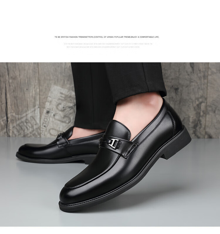 BEIOUTU Men's Slip-On Leather Shoes, Business Casual Fashion Loafers, Formal Shoes, 1956 Black, Size 43 10