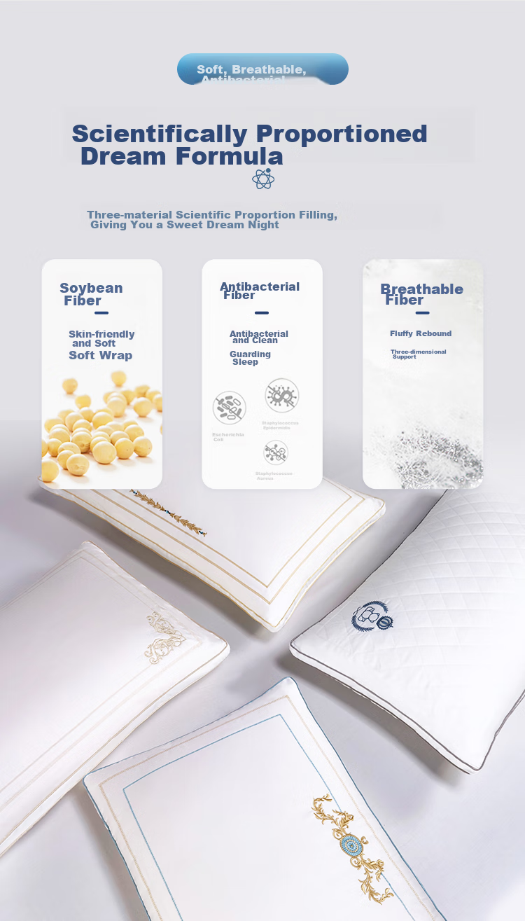FUANNA Partition Pillow, Pure Cotton Cervical Pillow, Adult Sleeping Hotel Pillow Core, Upgraded Soybean Breathable Double Pillow, 66*43cm 7