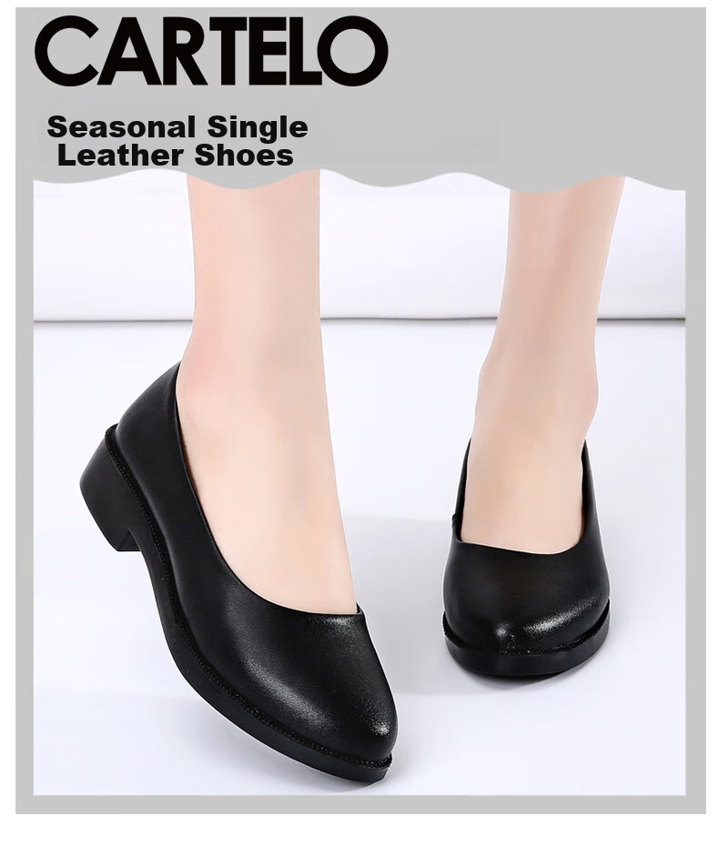 CARTELO Professional Work Shoes, Women's Comfortable Leather Shoes, KDLDX-9577, Black, Size 39 1