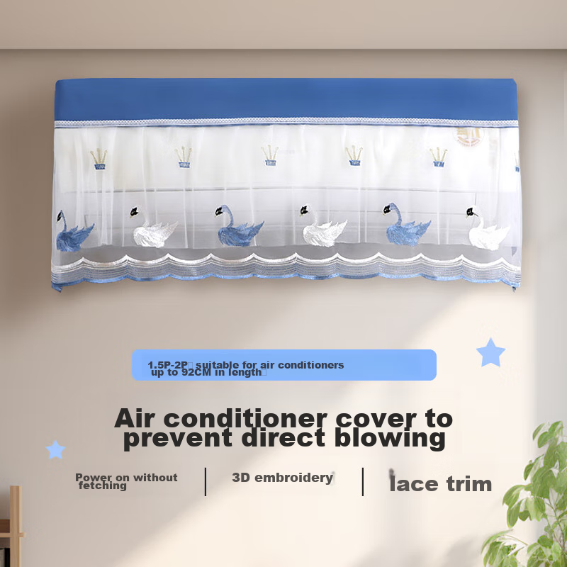 Lelandi Air Conditioner Dust Cover [No Need to Remove When Operating], Universal Wall-Mounted Unit Lace Trim Windproof Dust-Proof Curtain, Compatible with Gree, Midea, Aux (1.5-2P) L1012