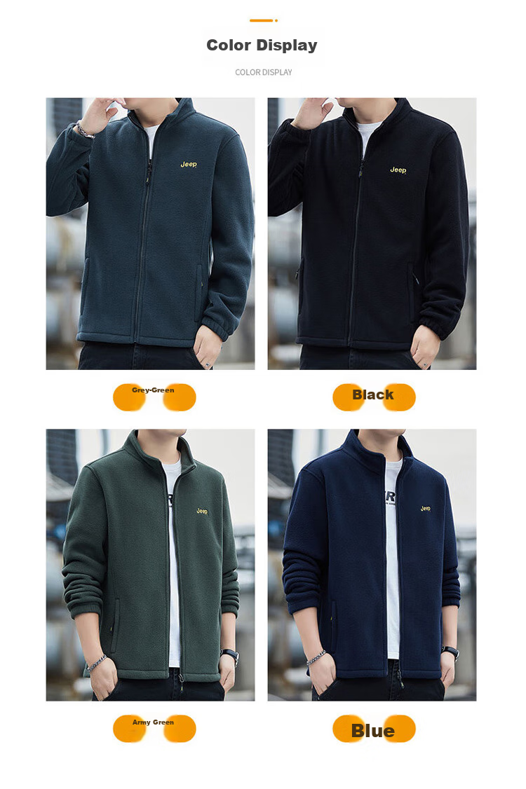 JEEP Men's Fleece Sweatshirt, Autumn And Winter Thick Warm Cardigan Jacket, Loose-Fitting Menswear, Gray-Green, XL 1