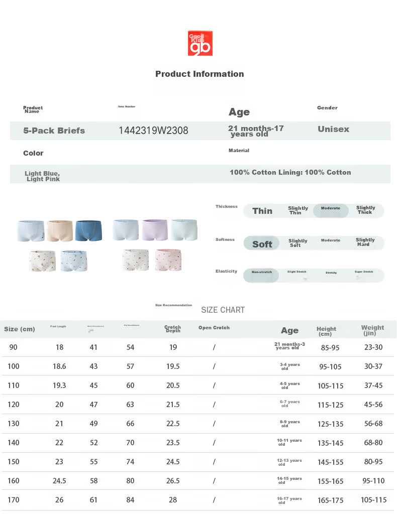 Gb New Girls' Pure Cotton Underwear, Class A Boyshort Panties for Women, Baby 7A Antibacterial Underwear That Doesn't Pinch The PP 19