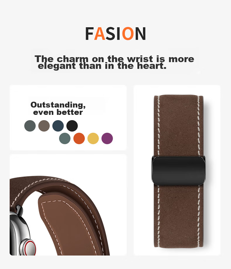 BHO Suitable for Apple Watch Straps, Apple Watch S12/S11 Genuine Leather Strap, IWatch S10/S9/8/7/Ultra4/SE3/2/1 Suede Leather Strap, Genuine Leather 8
