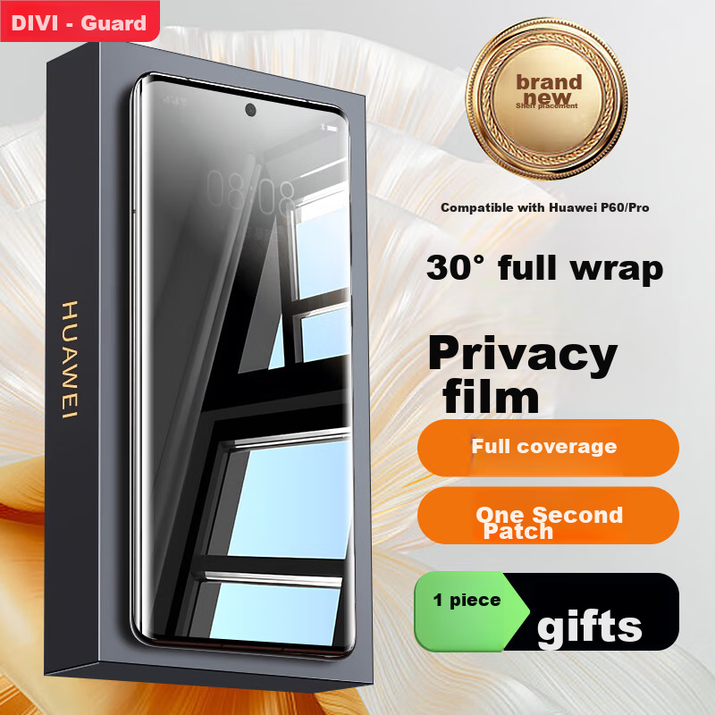 Защитная пленка DIVI [28° True Privacy] для Huawei P60, антибликовая, гидрогелевая, полноэкранная, противоударная, устойчивая к царапинам