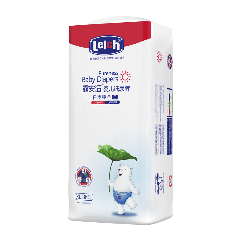 Lelch Day And Night Pure XL Size Diapers, 36 Pieces (12-17kg), Daily Use Summer Ultra-Thin Baby Diapers