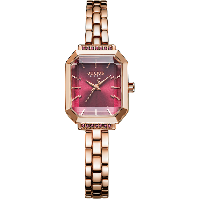 Julius Watch for Women, Korean Style Exquisite Small Square Design, Gift for Wife Or Mother, Waterproof Ladies' Watch, Wine Red Color JA-1064D