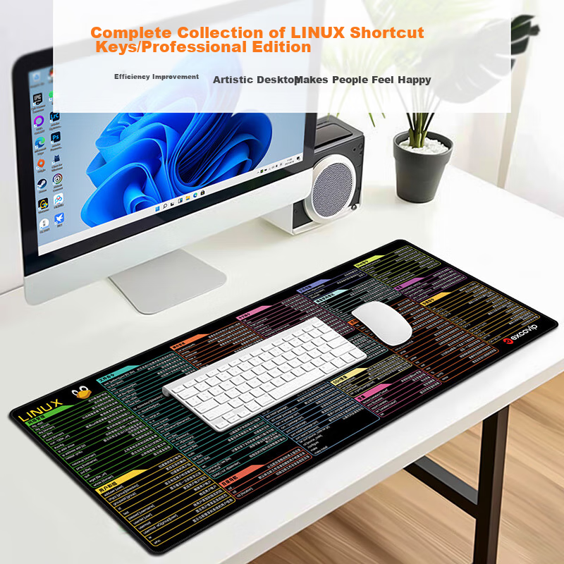 EXCO LINUX Shortcut Mouse Pad Large Desk Mat Command Programmers Laptop Office Software Mouse Pad Shortcut Lock Edge Gaming Keyboard Mat 0254 8