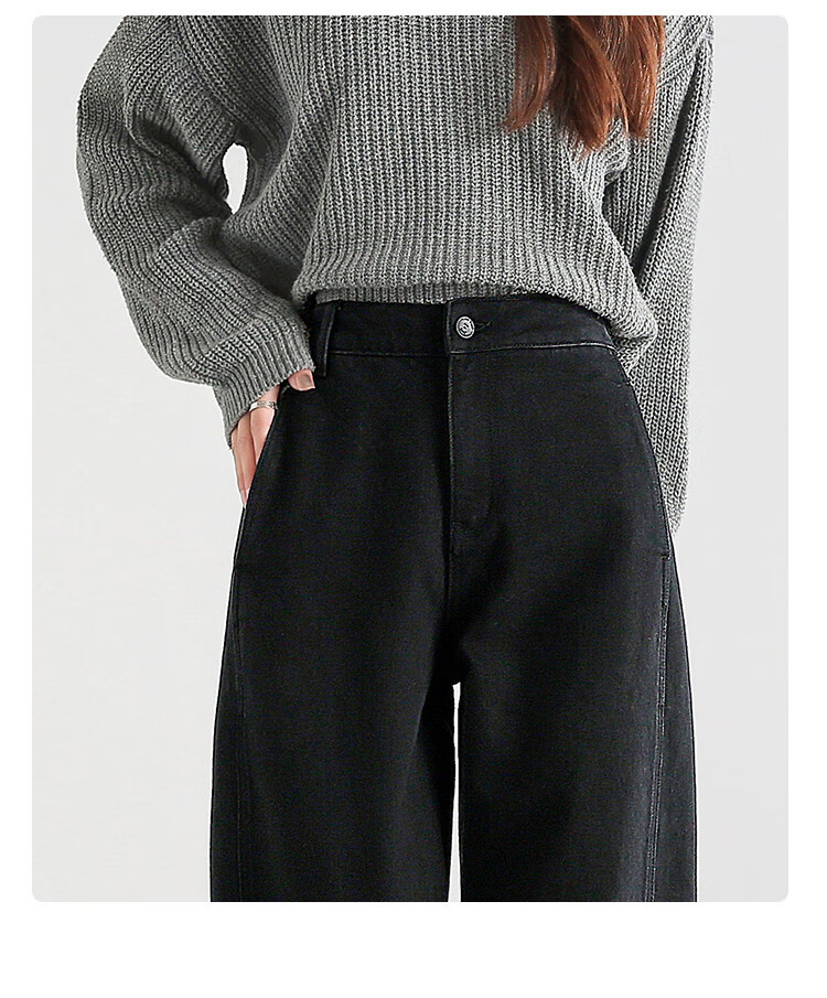 Dme Loose-Fitting Dad Pants Winter Harem Pants Women's Carrot Pants Fleece-Lined Jeans Women's Fleece-Lined Night Black S 12