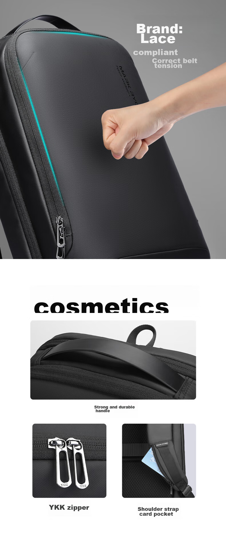 MARK RYDEN Backpack for Men, Lightweight Travel Bag, 17.3-Inch Laptop Bag with Wet And Dry Separation, MR9008 Elegant Black Upgraded Versio 12