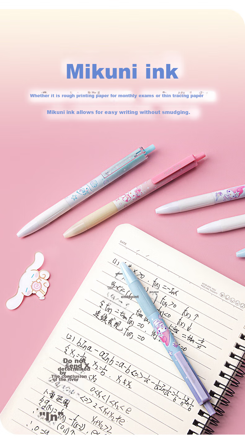 GuangBo & Sanrio Retractable Gel Pen, Stylish Cute ST Tip Exam Pen 0.5mm for Students Black Ink Pen 6-Pack Gift for Girls KT82169-6 4