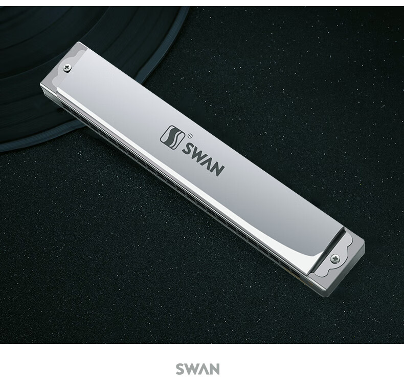 SWAN 24-Hole Polyphonic, Japanese Imported Harmonica, Advanced Adult Professional Performance Harmonica in C Key (Silver) 11