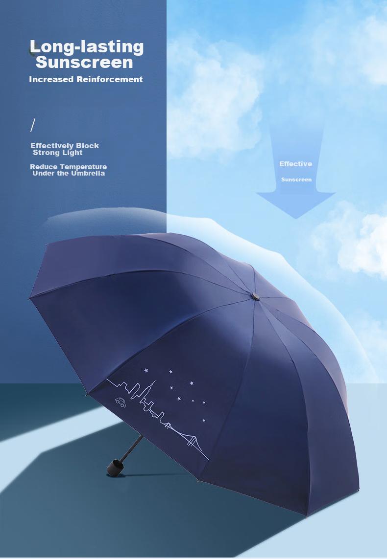 Tiantangshan Double-Person Umbrella, Three-Fold, Sun And Rain Protection, 10-Rib Reinforced Windproof Large Umbrella, Midnight Blue 1
