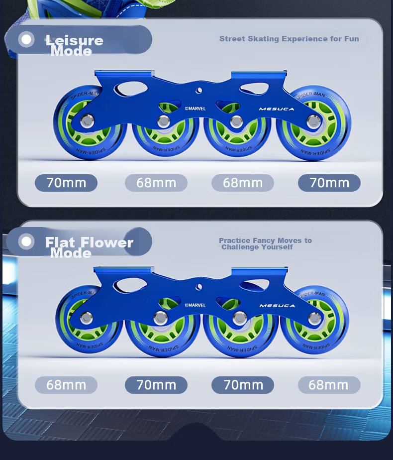 Disney Roller Skates for Children, Professional Girls' And Boys' Beginner Inline Skates, Ice Skating Shoes, Dry Ice Straight-Wheel Roller Skates, Spider-Man Set M 15