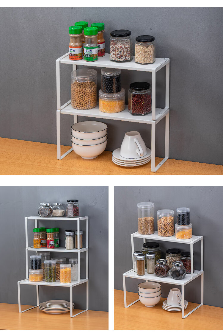 Ourunzhe Kitchen Storage Rack, Extendable Shelf 34-60cm, Cabinet Organizer, Stackable, Small Size in Off-White Color 13