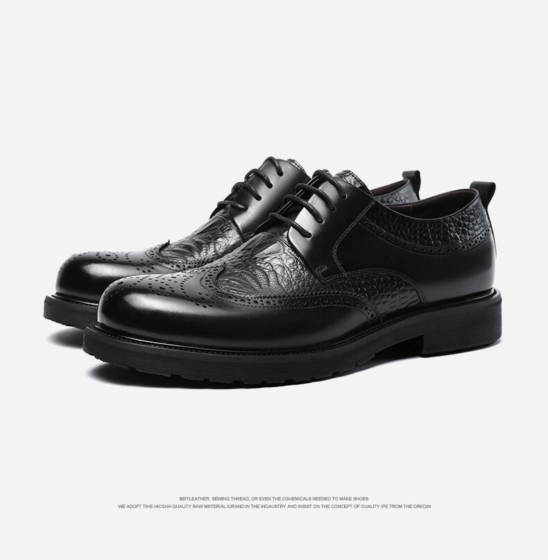 LAORENTOU Men's Leather Shoes, Business Formal Shoes, Brogue Carved Wedding Shoes, Top-Grain Leather High-End Executive Shoes, 200253 Black, Size 41 8