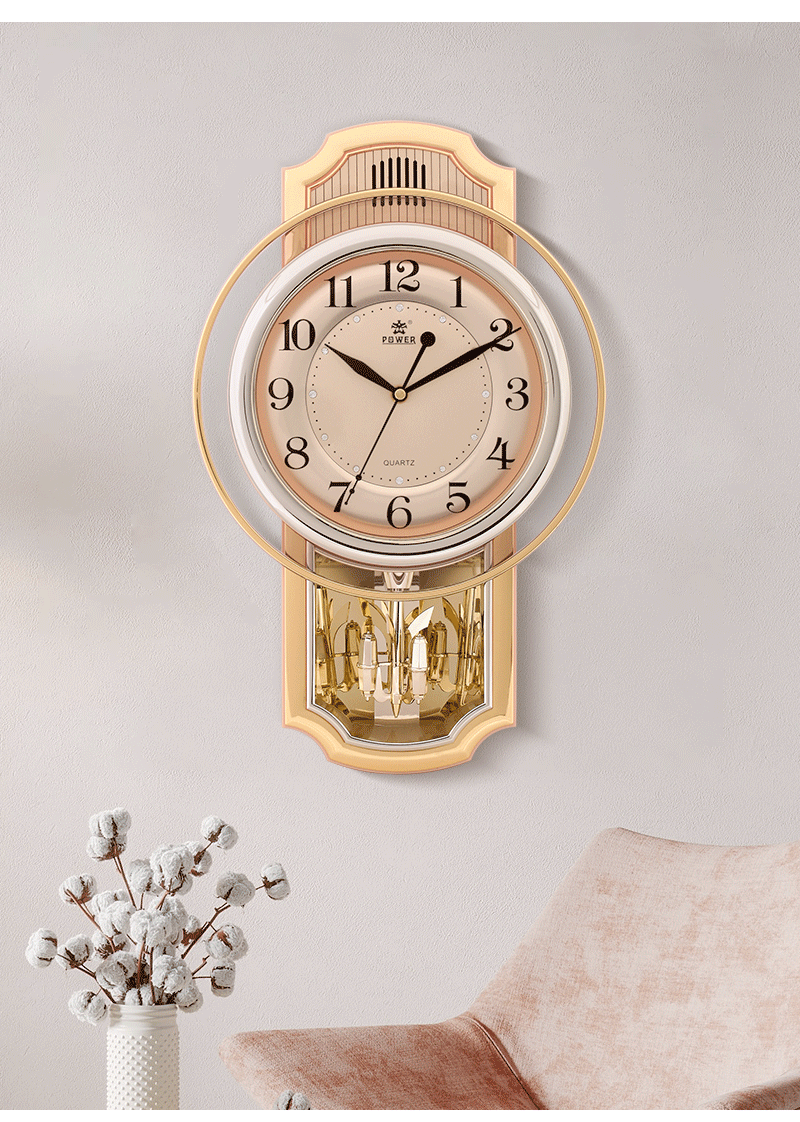 POWER Bawang Living Room Clock Hourly Music Chime Wall Clock Luxury Quartz Clock 43cm 6773ARMKS 8
