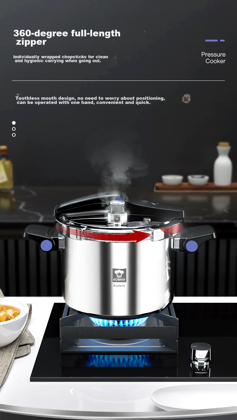 KOBACH Pressure Cooker, 304 Stainless Steel, Household Use, Explosion-Proof, Can Stand on Its Lid, Compatible with Induction And Gas Stoves, 5.5L Capacity 5