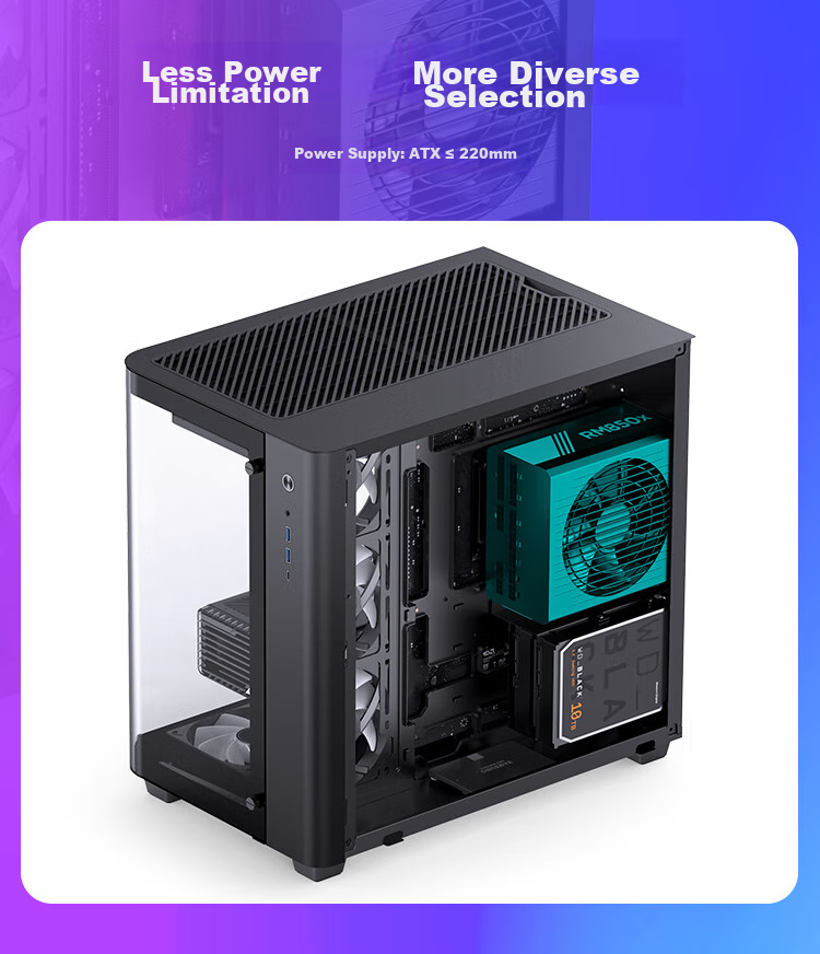 JONSBO TK-3 Black Curved Panoramic ATX Case (Dual 360 Radiator Support/ATX PSU/10 Fan Positions/Type-C Gen2 10Gbps+) 13