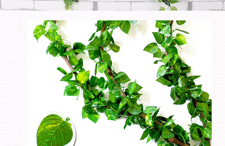 Shengshitaibao Artificial Grape Vine Leaves Plastic Flower Vine Green Plant Hanging Vine Air Conditioning Duct Living Room Decoration, 66 Leaves, 2 Pieces Set 10