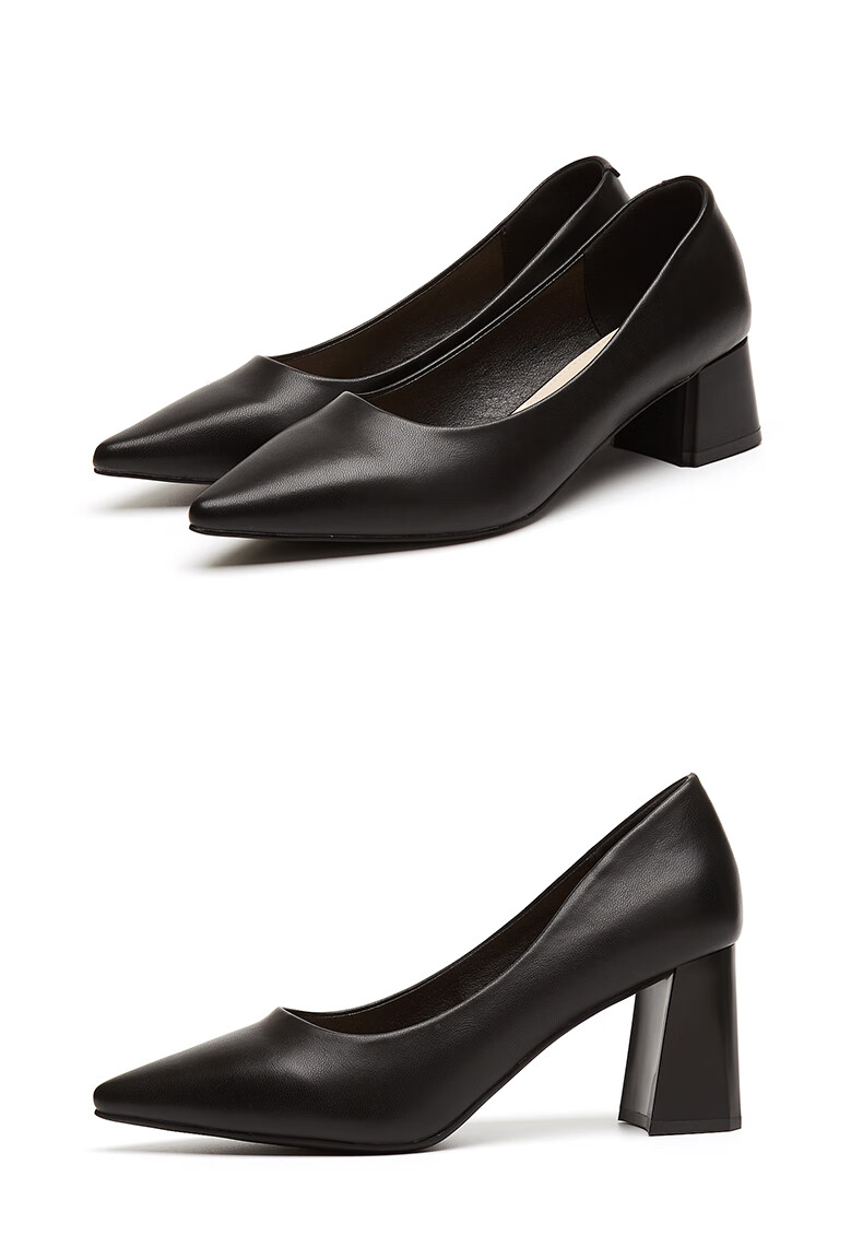 DAPHNE Women's Single Shoes, Genuine Leather, Chunky High Heels, Professional Formal Shoes, Women's Leather Shoes (Heel Height 4.5CM), Size 38 10