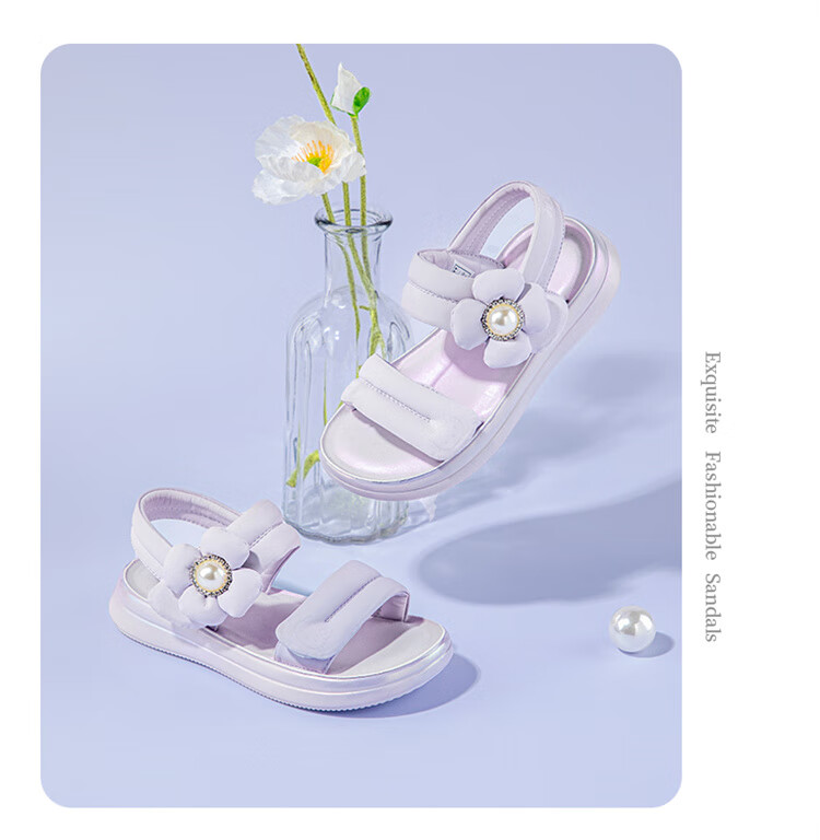 HELLOKITTY Girls' Sandals, Summer Princess Flower Style with Single Strap, Trendy Open-Toe Beach Sandals, 6823 Pink, Size 32 5