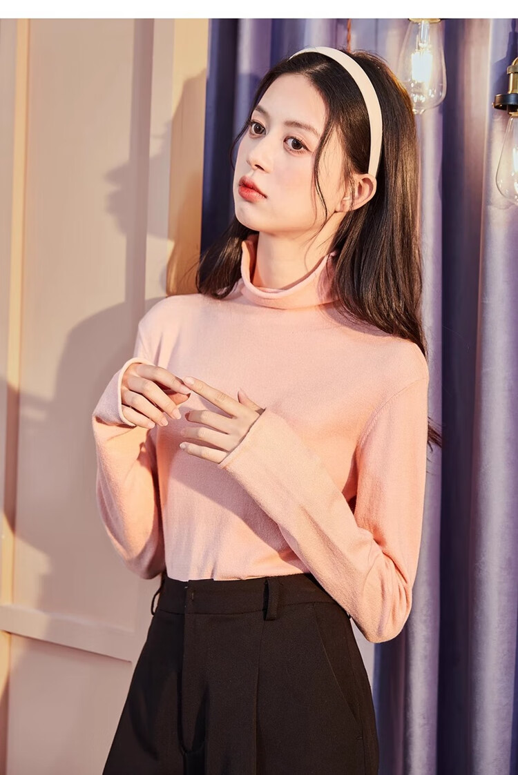 TonLion 2023 Solid Color Turtleneck Slim Fit Base Shirt for Women, Commuter Versatile Top, Black, M 17