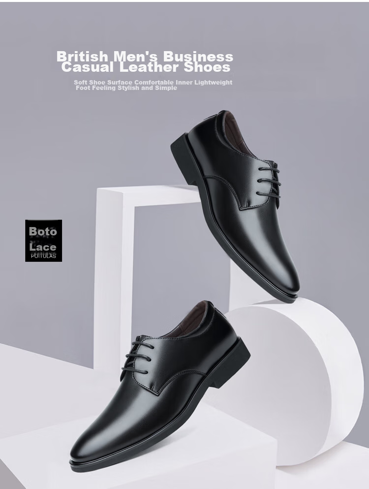 Poitulas Men's Lace-Up Business Casual Shoes, Korean-Style Trendy Soft Leather Wedding Formal Shoes for Men, 6633 Black, Size 38 2