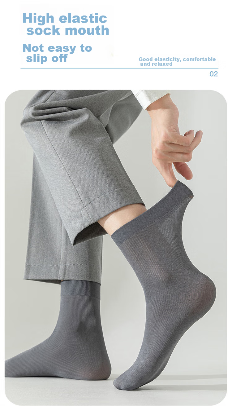 LangSha Men's Socks, Silk Stockings for Business, Casual Mid-Calf Socks for Spring And Summer, Silky Feel, Antibacterial, Breathable, Ultra-Thin Summer Short Socks 9