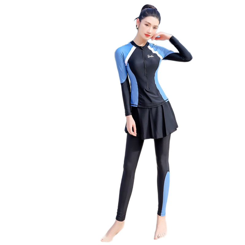 Barbie Sun Protection Two-Piece Swimsuit for Women, Long-Sleeve And Long Pants Professional Conservative Diving Suit Slimming Beach Swimwear