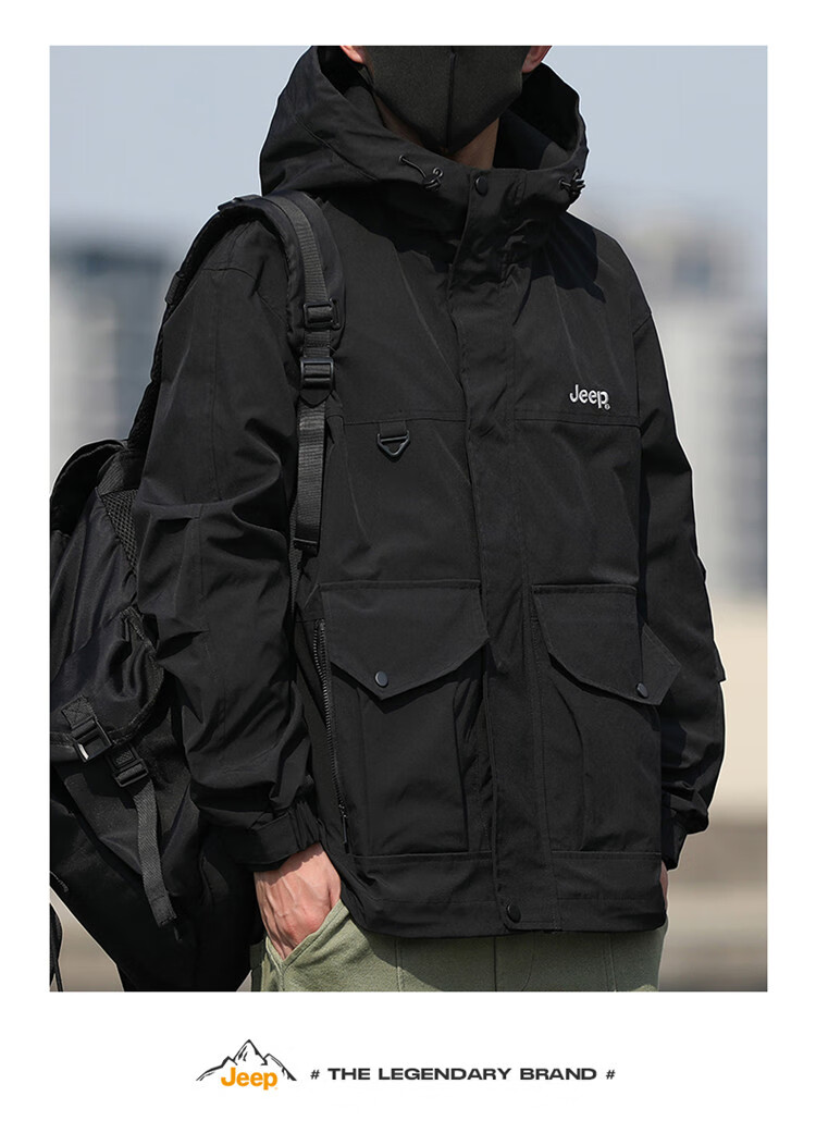 JEEP Men's Jacket, Spring And Autumn Outerwear, Trendy Casual Loose Workwear Clothing for Men, Black, Size M 3