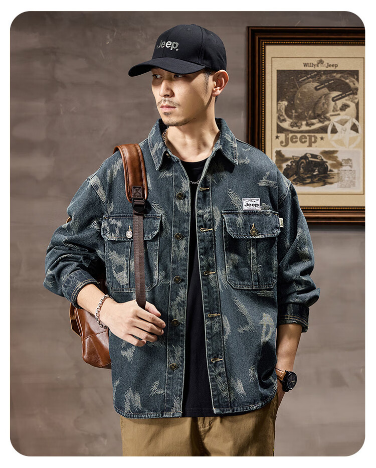 JEEP High-End Denim Jacket for Men, New Spring And Autumn Style 2026, Long-Sleeve Work Shirt, Casual Jacket, Men's Outerwear 2