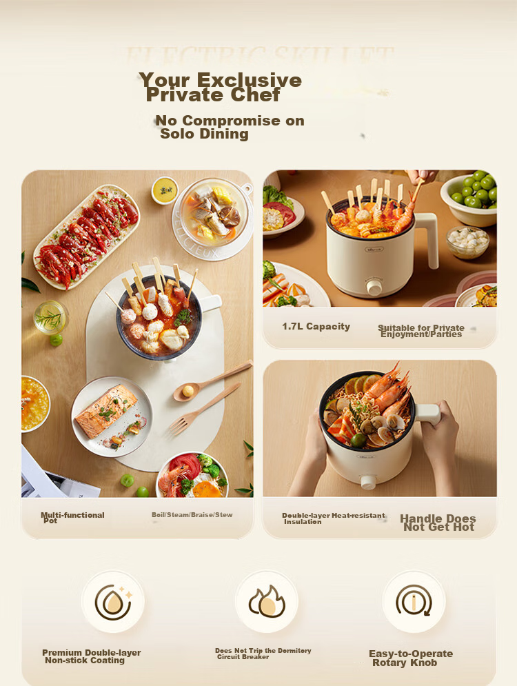 Bear Electric Cooking Pot, Small Electric Pot, Electric Hot Pot, Multi-Functional Steaming And Boiling Pot, Student Dormitory Instant Noodle Hot Pot for Home Use, V17D3 1.7L Electric Cooking Pot, Multi-Purpose Pot for 1-2 People 4