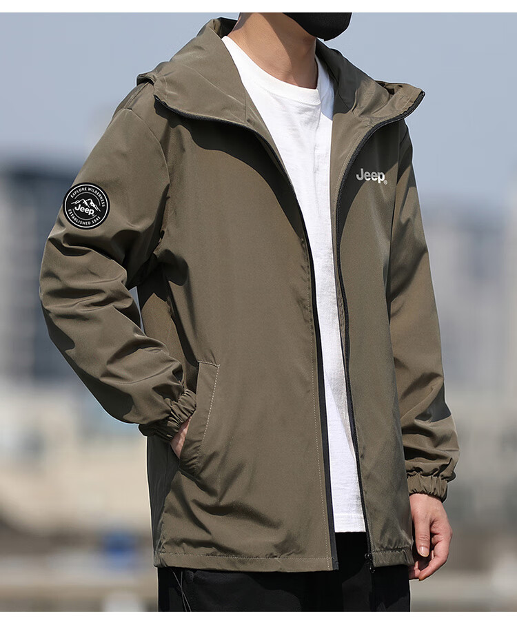 JEEP Men's Hooded Jacket for Spring And Autumn, Loose-Fitting Trendy Casual Clothing, Army Green, 3XL 16