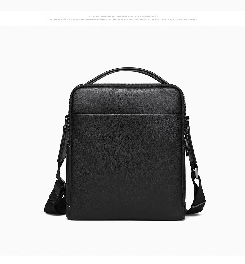 ELLE HOMME Business Men's Shoulder Bag, Fashionable Top-Grain Leather Crossbody Bag with Large Capacity, Handheld Men's Bag EA088205040 Black Birthday Gift for Boyfriend 11
