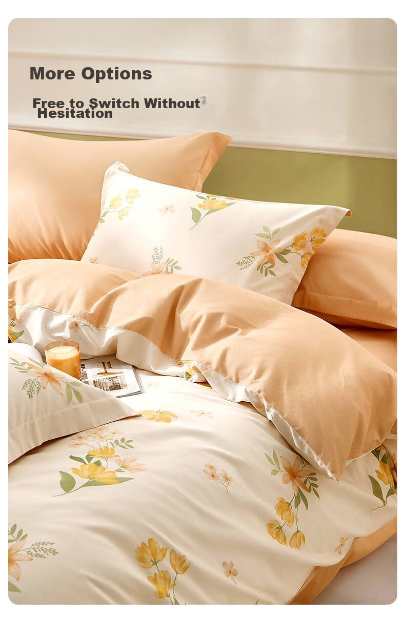 LOVO Luolai Home Textiles, Pure Cotton Brushed Four-Piece Bedding Set, Autumn And Winter Thickened Pure Cotton Bedsheet And Duvet Cover, 220*240cm, Beige 4