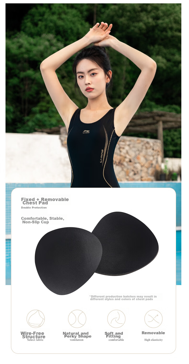 Li-Ning Women's One-Piece Professional Swimsuit, Large Size Hot Spring Swimwear, 7552 Black XL 5