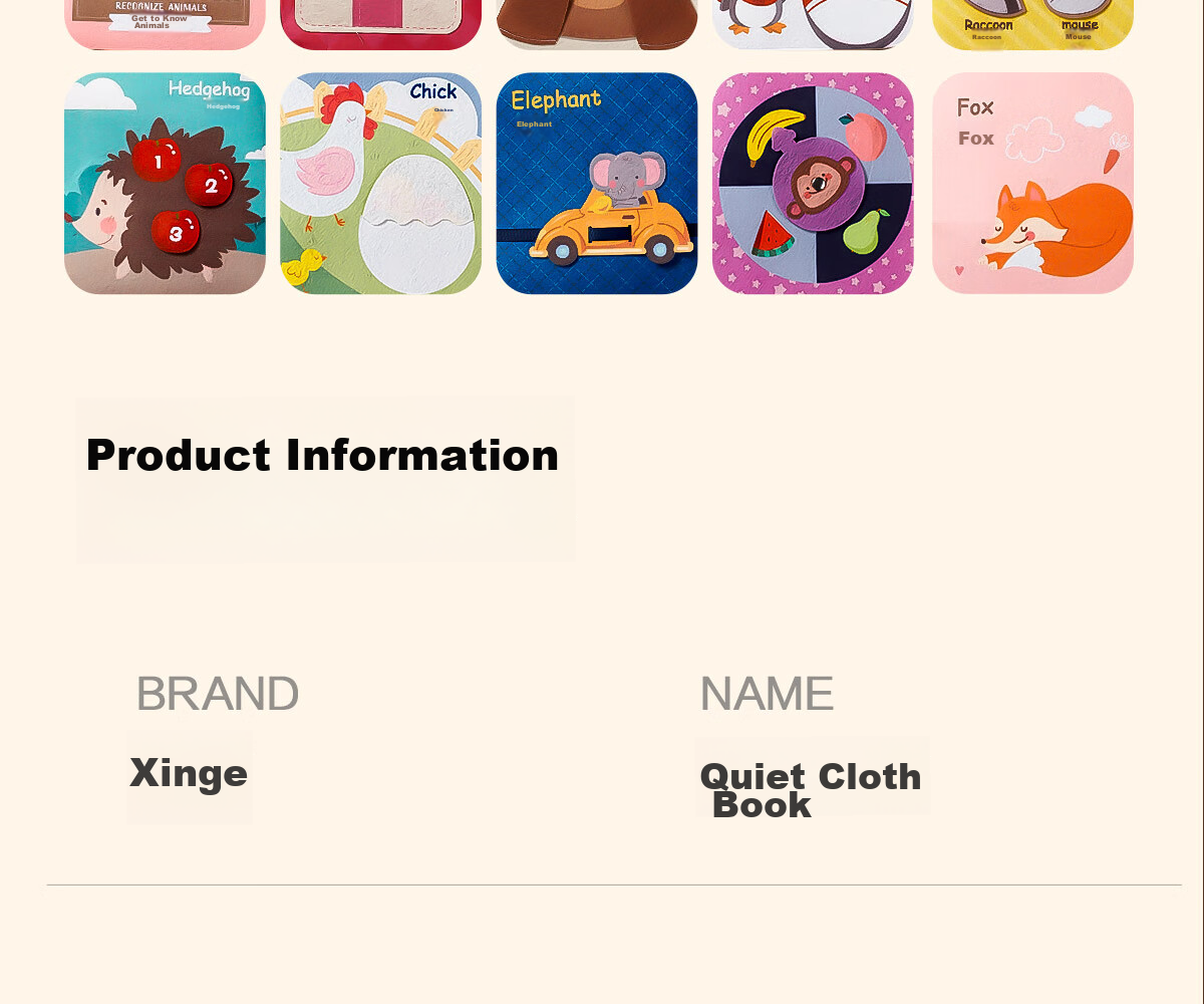 Xinge Tear-Resistant Book, Baby Chewable Cloth Book, Quiet Hand-Tearing Book, 6 Months Children's Toy, Birthday Gift, Animal Recognitio 22