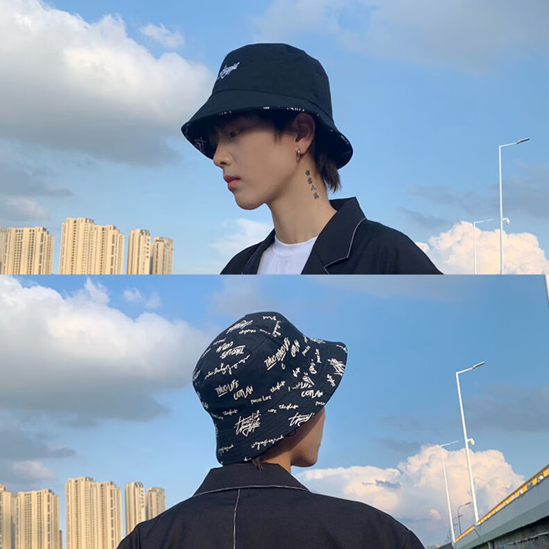 XUEXIMAN Fisherman Hat for Men, Reversible Graffiti Cap, Sun Hat, Korean Style Versatile Sun Protection Student Bucket Hat 6