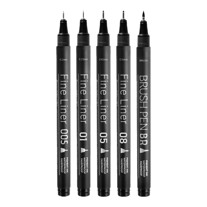 Snowhite Needle-Tip Pen, Waterproof Drawing Pen, Art Design Outlining Pen, Comic Pen, Sketching Pen, Specialized for Quick Sketches, Line Drawing Pen, Manga-Specific Set of 5 Pens