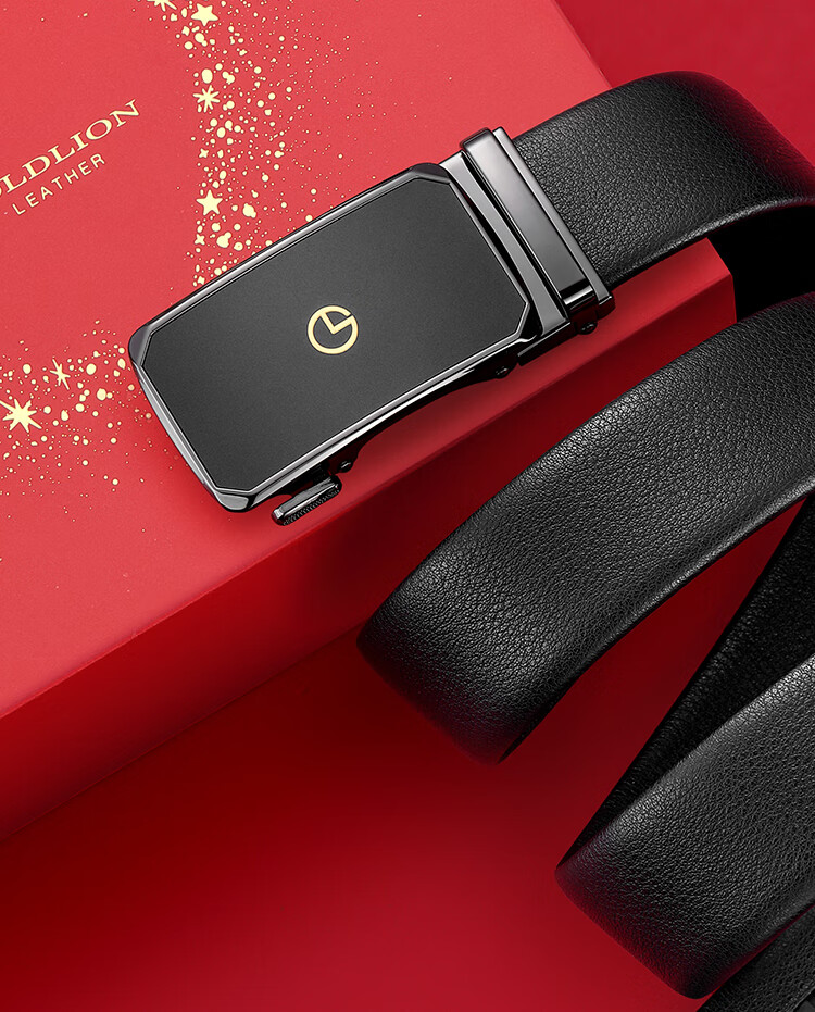 Goldlion Men's Leather Belt with Automatic Buckle, Fashionable Business Waistband Gift Box, Birthday Present 4
