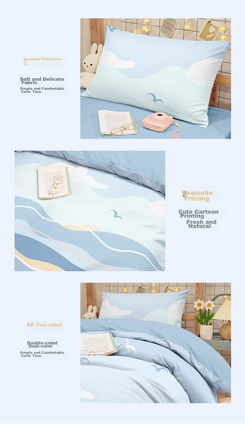 BEYOND Home Textiles Back-To Season Pure Cotton Student Dormitory Bedding Three-Piece Set Single Full Cotton Duvet Cover Bed Sheet Set 90cm 12
