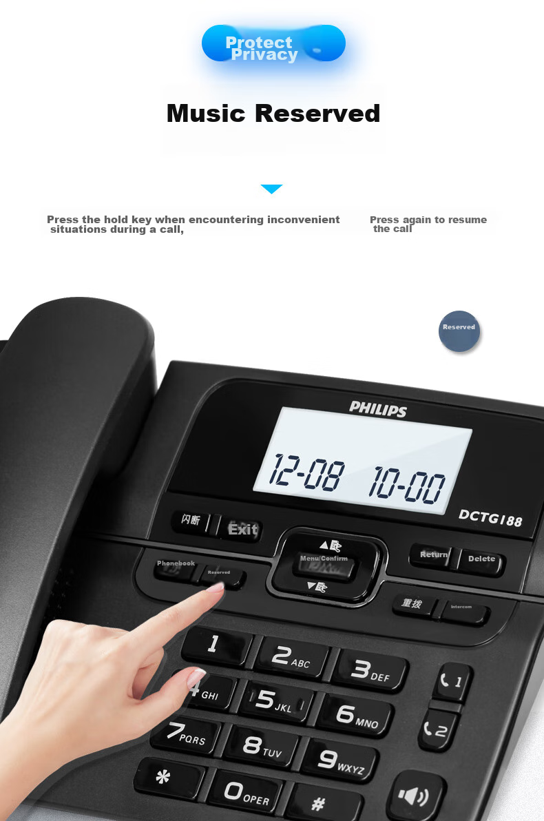 PHILIPS Digital Cordless Telephone Office And Home Landline Phone with Extension Handset, Hands-Free/One-Touch Dialing/DCTG188 Two-Line (Black) 8