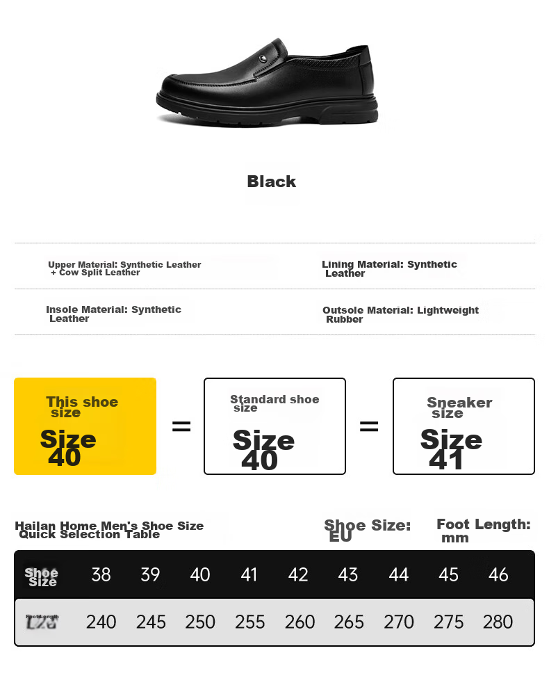 HLA Men's Leather Shoes, Business Casual Slip-On Shoes HAAPXM2FAL214, Black, Size 38 5