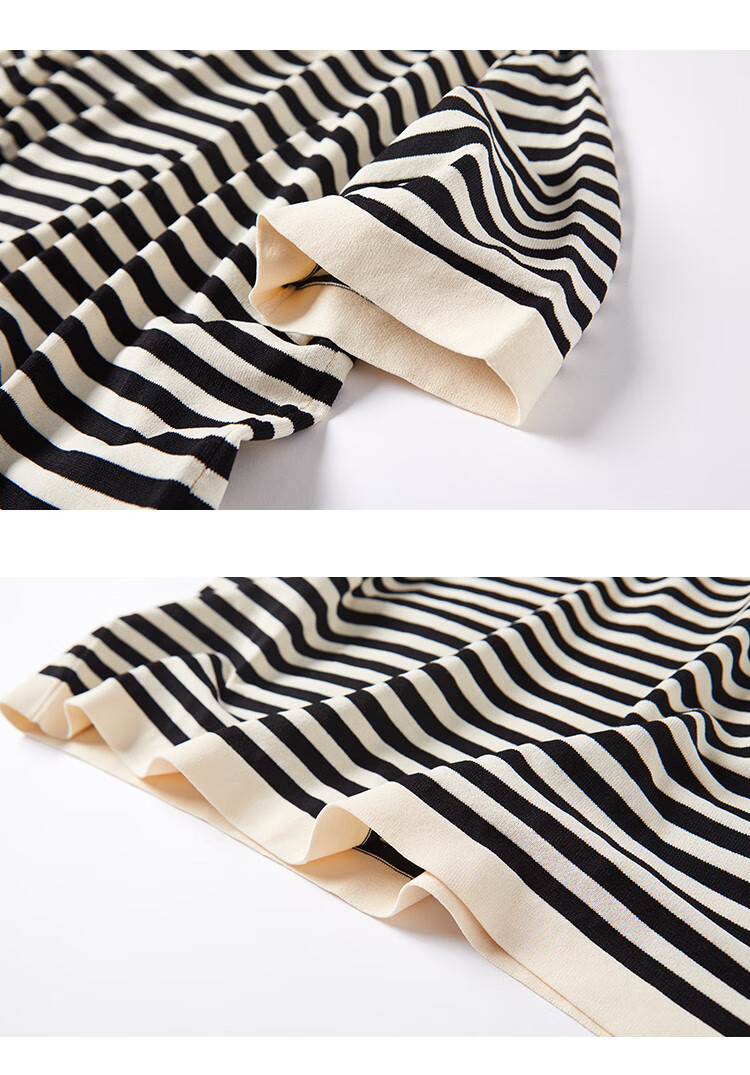 Dme [Hyperbolic Ice Linen Sweater] Summer Round Neck Short Sleeve Striped Knit Top for Wome 12
