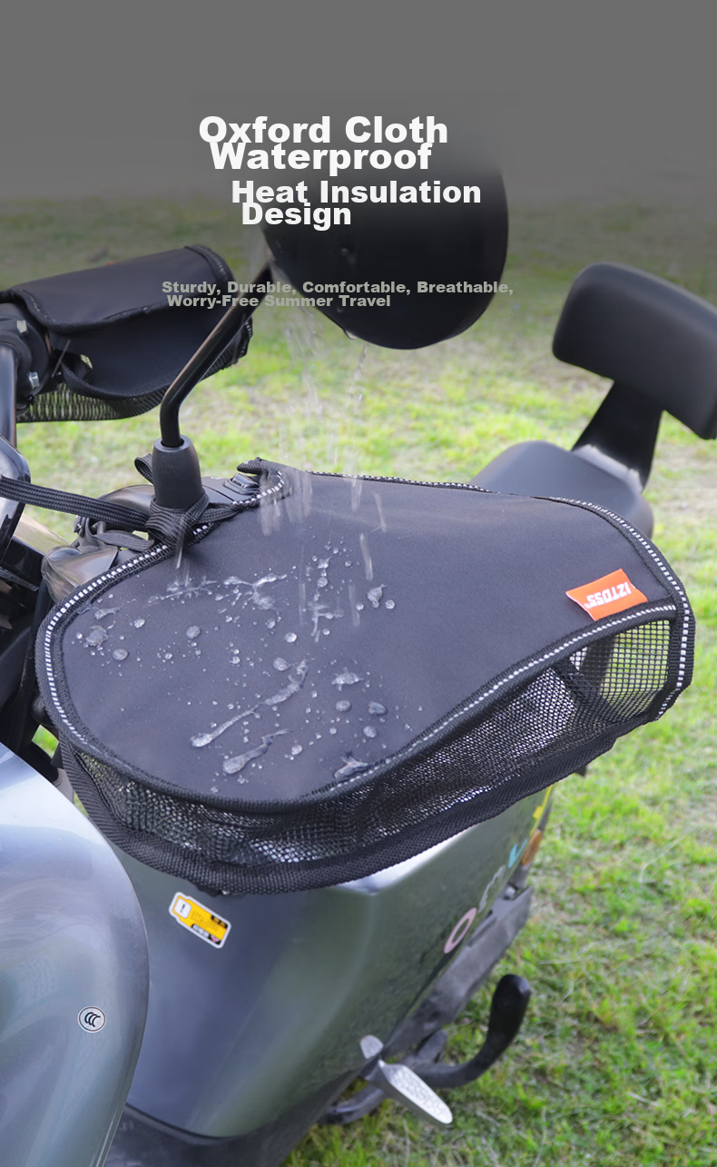 IZTOSS Motorcycle Handlebar Cover, UV-Resistant, Thin Summer Version, Waterproof, Electric Bike Sun Protection Gloves, Breathable And Cool for Summer, Windproof And Wear-Resistant, Black 4