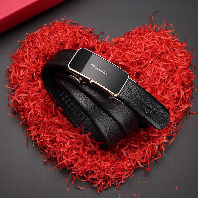 CROCODILE Top-Grain Leather Women's Automatic Buckle Belt, Business Belt, Birthday Gift for Girlfriend, T1561 Black