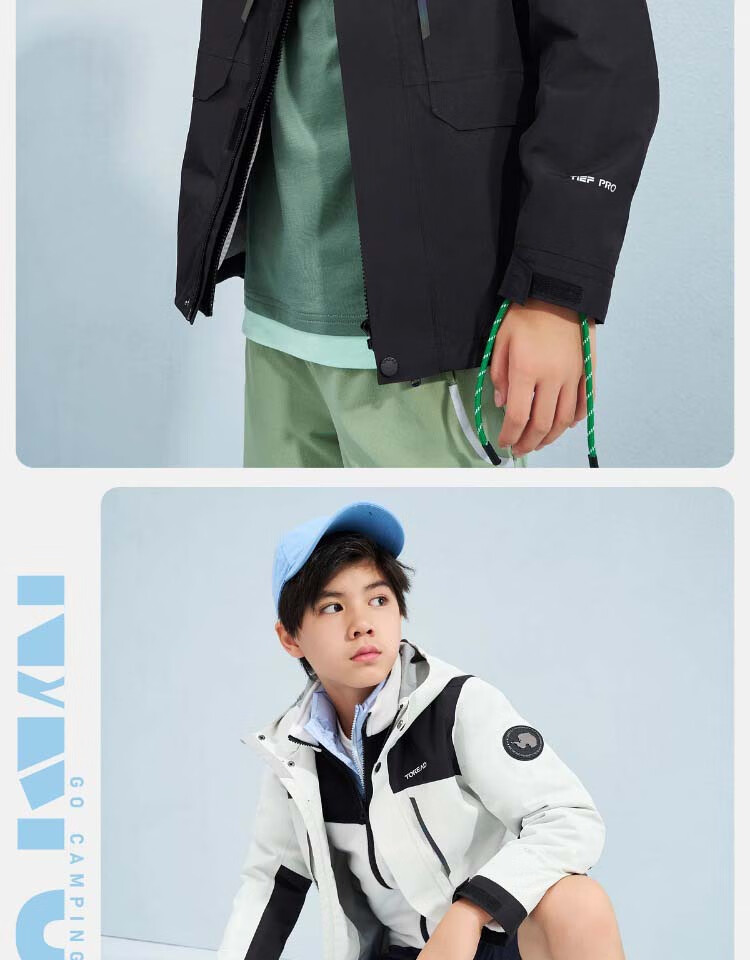 TOREAD 2024 New Children's Outdoor Jacket, Fleece-Lined Windproof Breathable Coat QAWWBM93261, Dawn White, Size 150 5