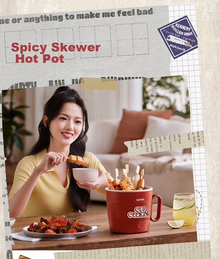 SUPOR Electric Cooking Pot Small Electric Hot Pot Single Student Dormitory Mini Cooker Non-Coated Stainless Steel Noodle and Instant Noodle Pot Electric Steamer H16YK493A 6