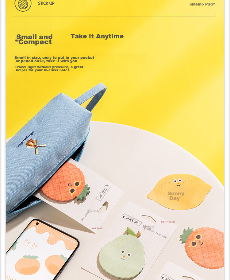 Deli 24 Packs of 720-Page Fruit-Themed Memo Pads, Creative Cute Message Paper/sticky Notes/self-Adhesive Message Book Back-To Essential 25601 11